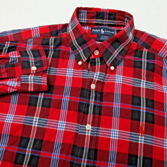 Ralph Lauren Shirt Mens Large Red Plaid Blaire Button Down Long Sleeves - Picture 1 of 10